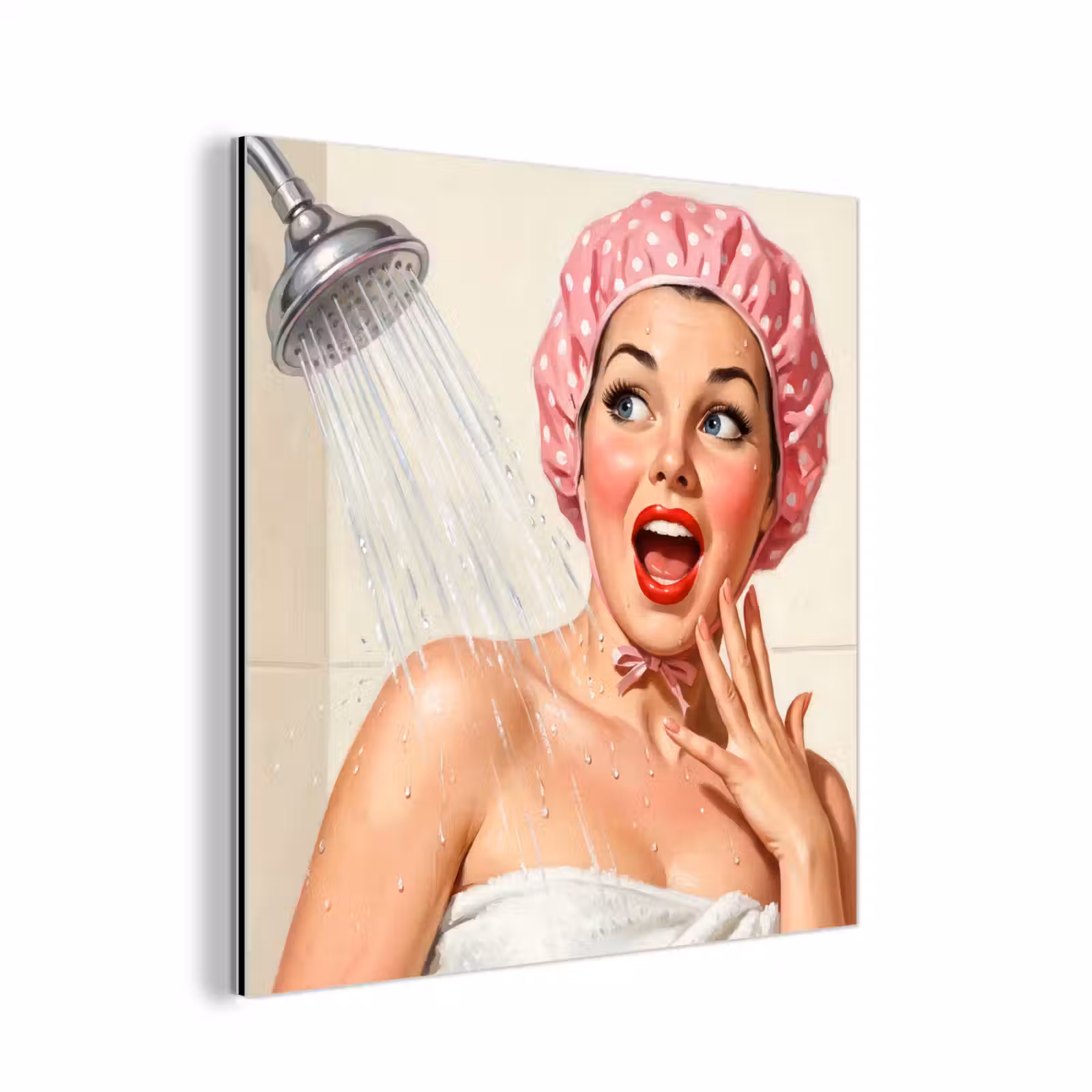 Aluminium schilderij - Vrouw - Douche - Roze — 1