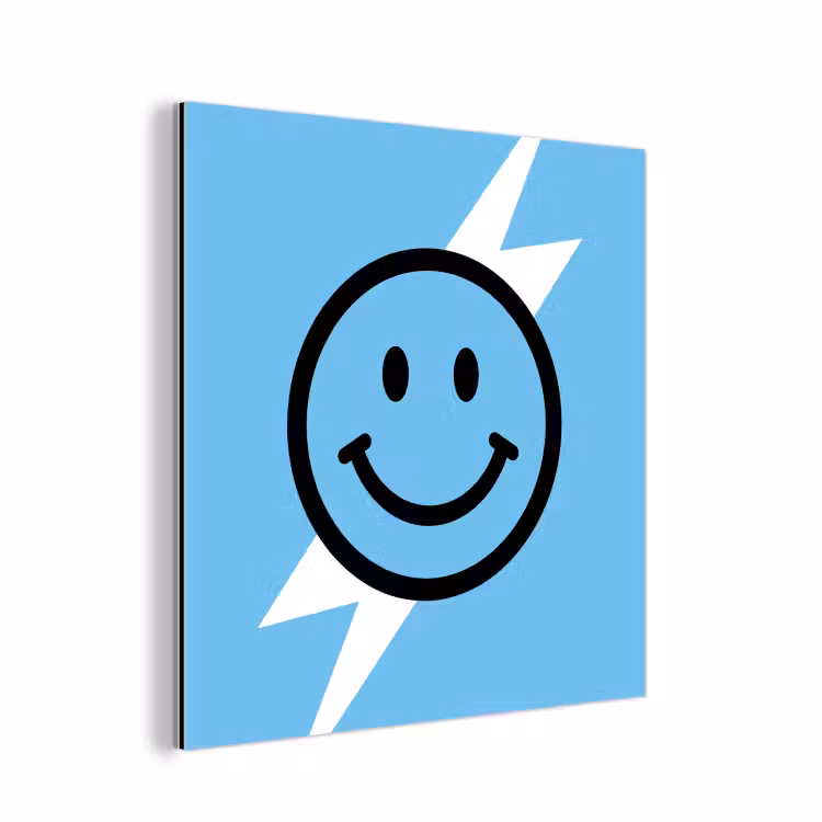 Aluminium schilderij - Smiley - Blauw - Bliksem — 1