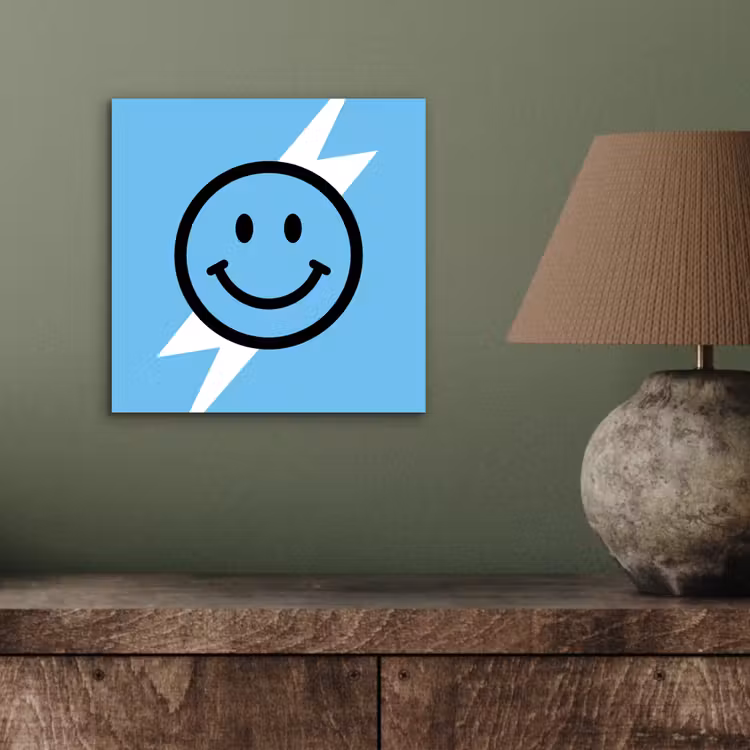 Aluminium schilderij - Smiley - Blauw - Bliksem — 3