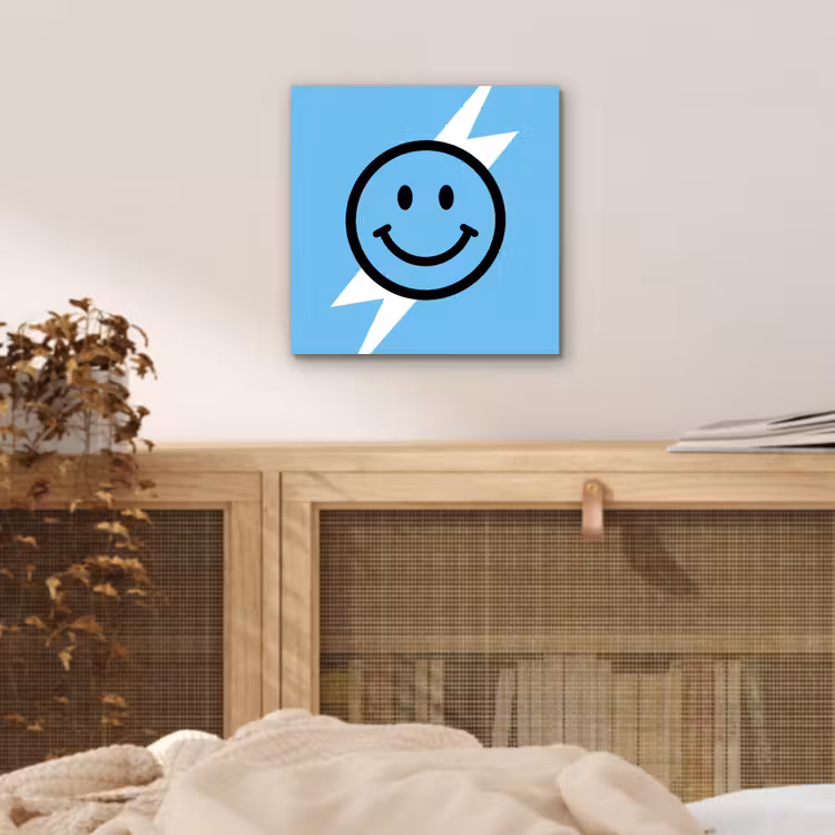 Aluminium schilderij - Smiley - Blauw - Bliksem — 4