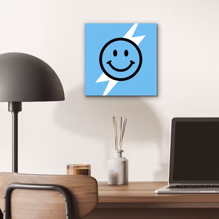 Aluminium schilderij - Smiley - Blauw - Bliksem — 6