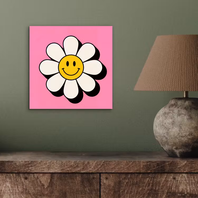 Aluminium schilderij - Smiley - Bloem - Roze — 3