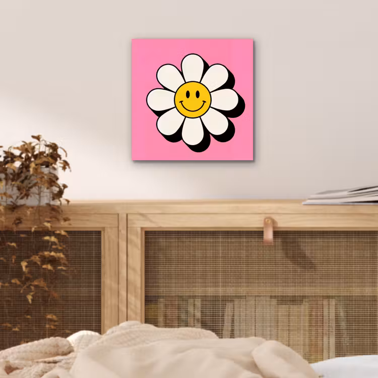 Aluminium schilderij - Smiley - Bloem - Roze — 4