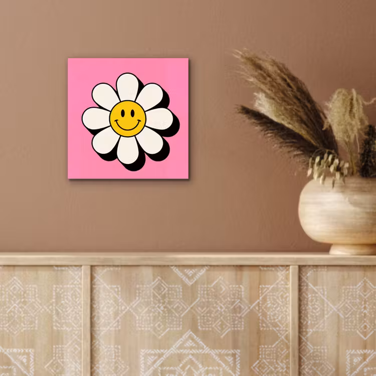 Aluminium schilderij - Smiley - Bloem - Roze — 5