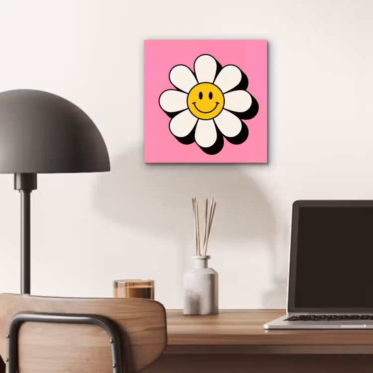 Aluminium schilderij - Smiley - Bloem - Roze — 6