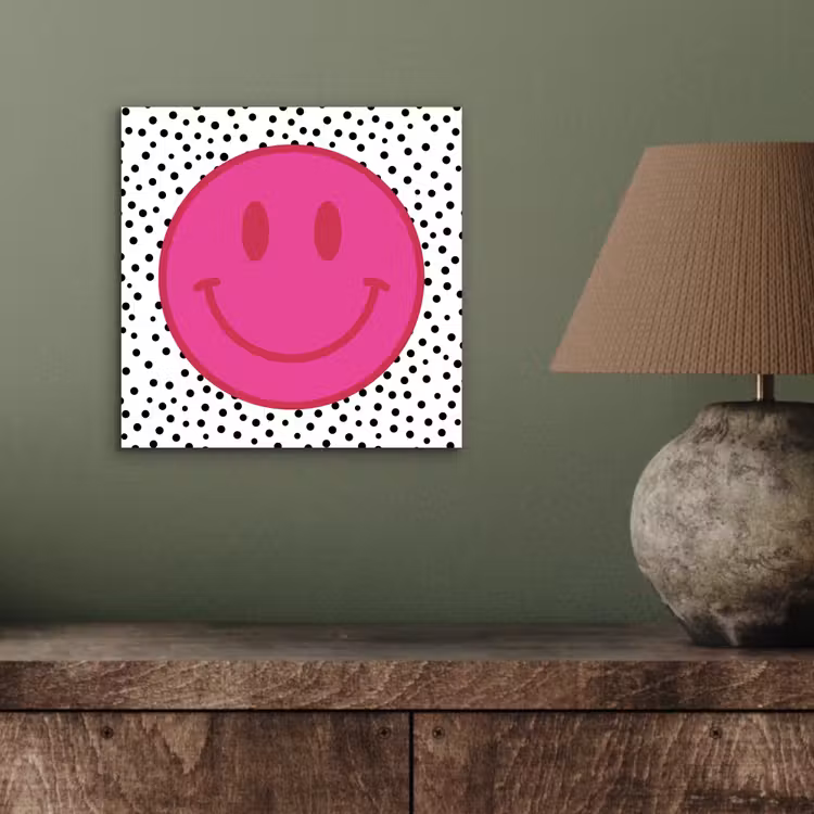 Aluminium schilderij - Smiley - Roze - Stippen — 3