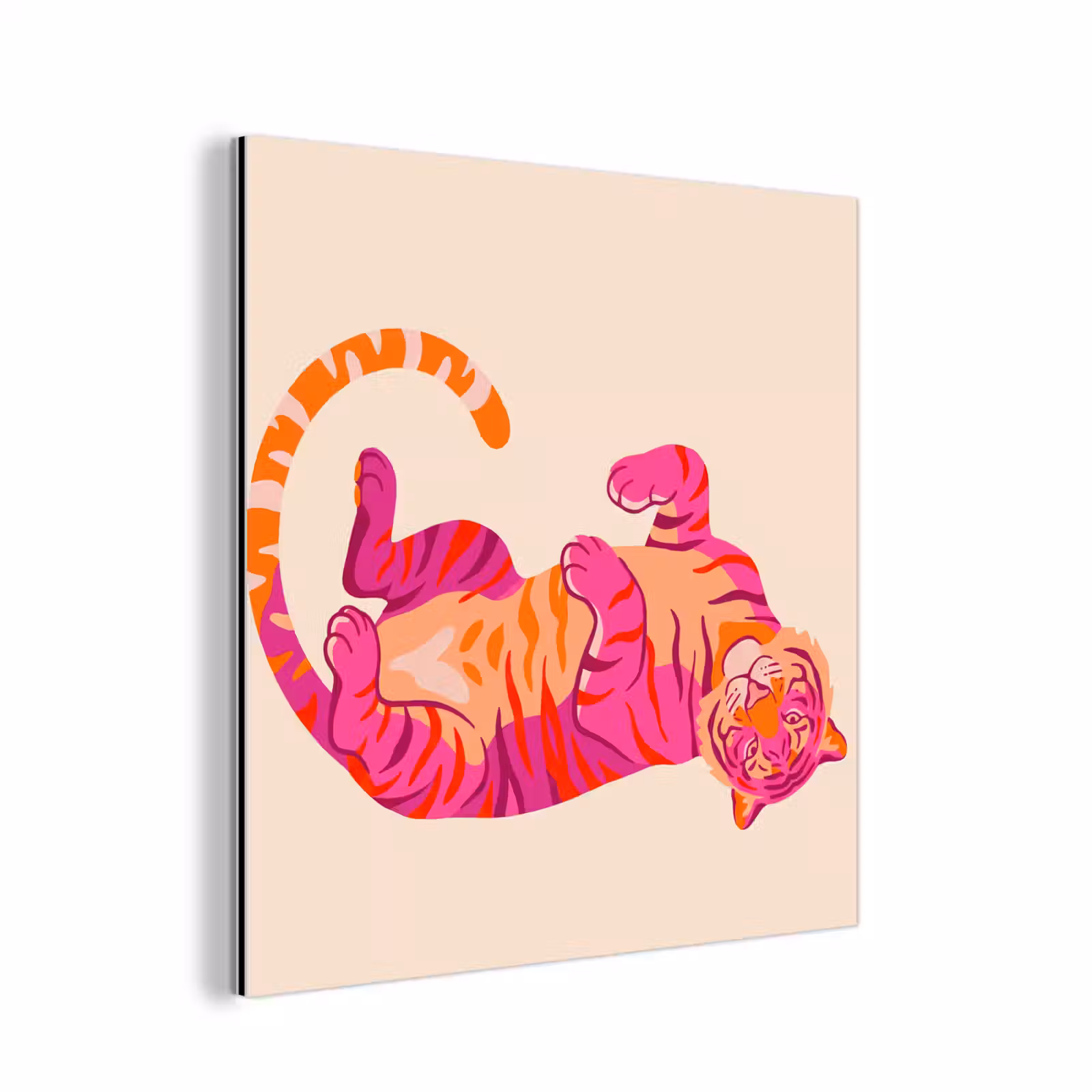 Aluminium schilderij - Tijger - Roze - Oranje — 1