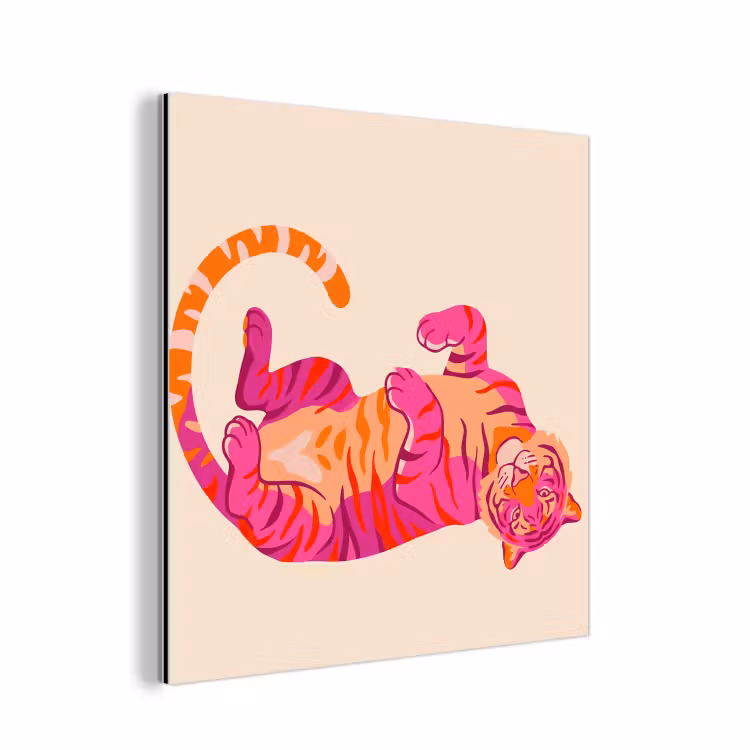 Aluminium schilderij - Tijger - Roze - Oranje — 1