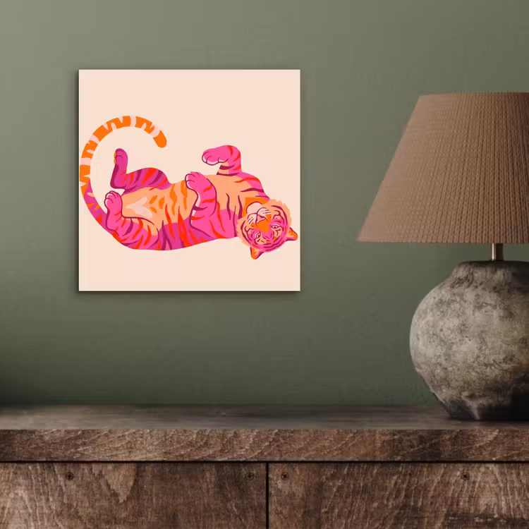 Aluminium schilderij - Tijger - Roze - Oranje — 3