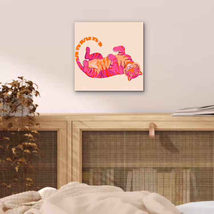 Aluminium schilderij - Tijger - Roze - Oranje — 4