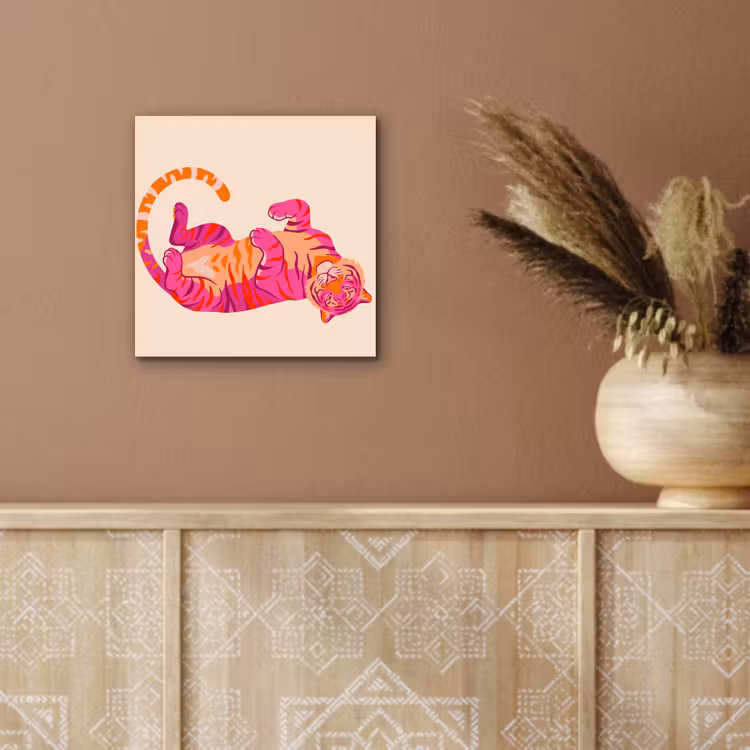 Aluminium schilderij - Tijger - Roze - Oranje — 5
