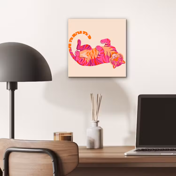 Aluminium schilderij - Tijger - Roze - Oranje — 6