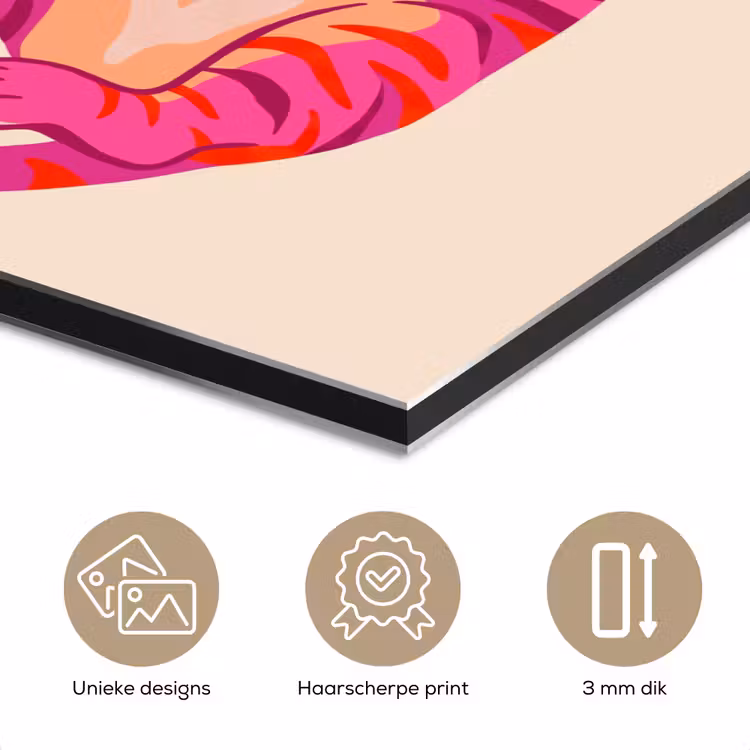 Aluminium schilderij - Tijger - Roze - Oranje — 7