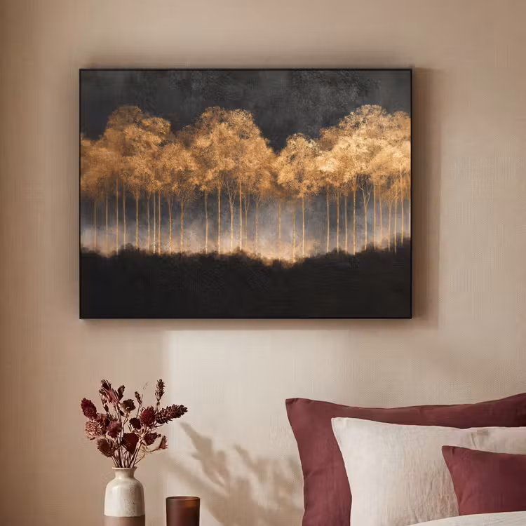 Art Frame - Gouden Bomen in Mistig Landschap — 2