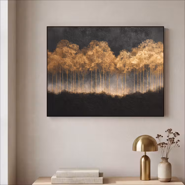 Art Frame - Gouden Bomen in Mistig Landschap — 3