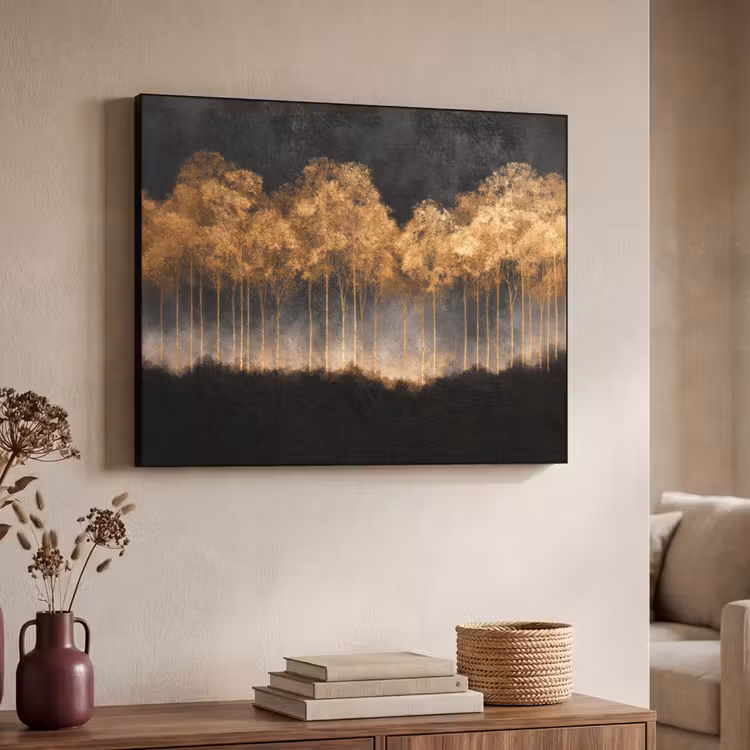 Art Frame - Gouden Bomen in Mistig Landschap — 4