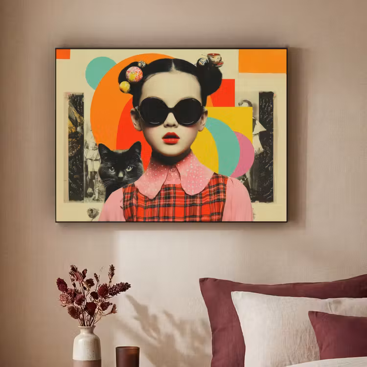 Art Frame - Meisje - Zonnebril - Kat - Retro — 2