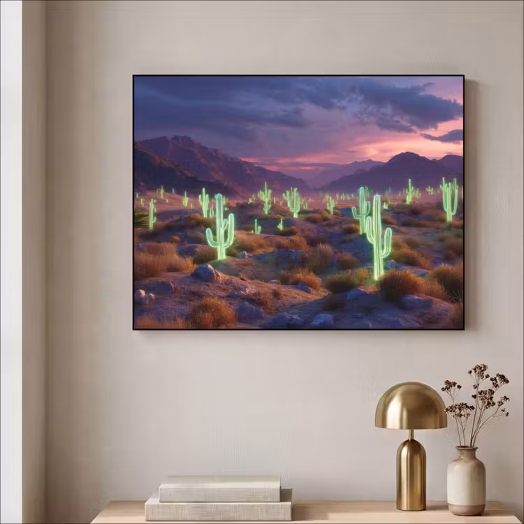 Art Frame - Neon cactussen - Woestijn - Zonsondergang — 3