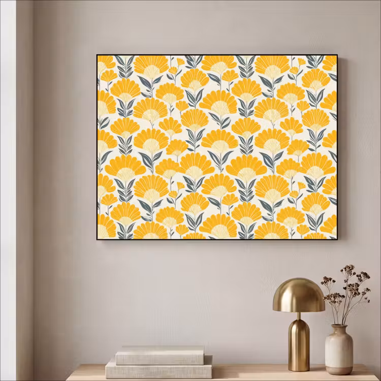 Art Frame - Bloemen - Retro - Botanisch - Okergeel - Grijs — 3