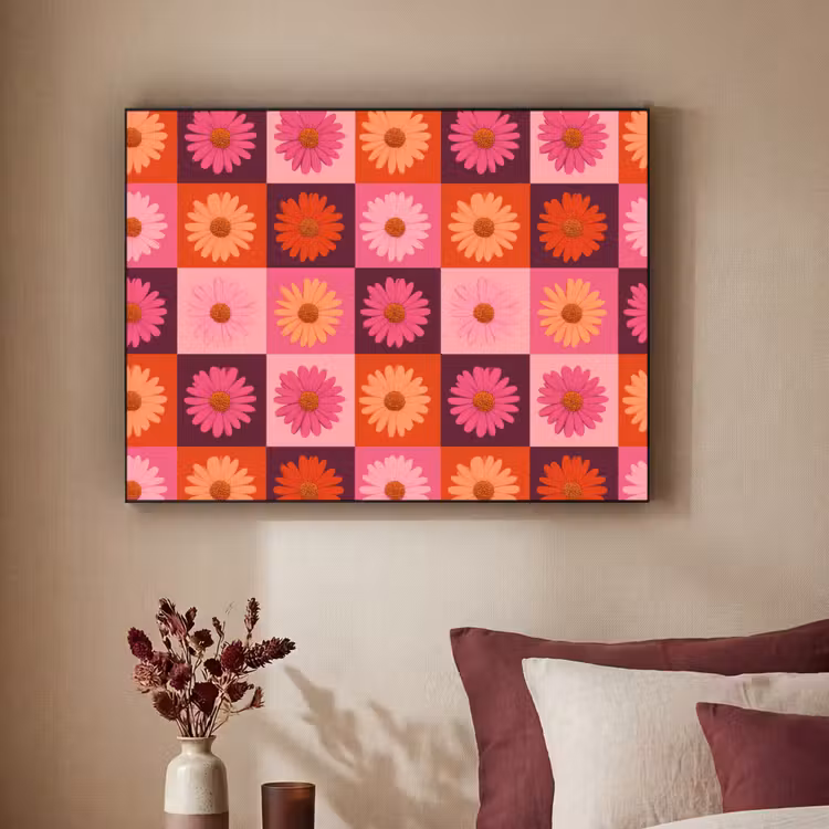 Art Frame - Madeliefjes - Dambord - Retro - Roze - Oranje — 2