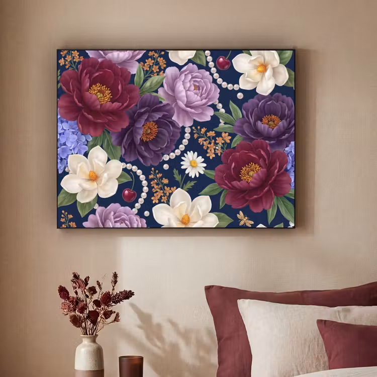 Art Frame - Bloemen - Parels - Decoratie - Modern - Blauw — 2