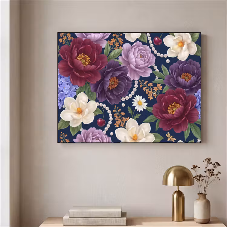 Art Frame - Bloemen - Parels - Decoratie - Modern - Blauw — 3