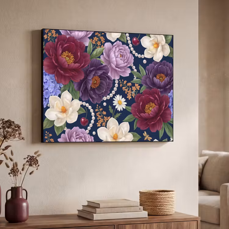 Art Frame - Bloemen - Parels - Decoratie - Modern - Blauw — 4