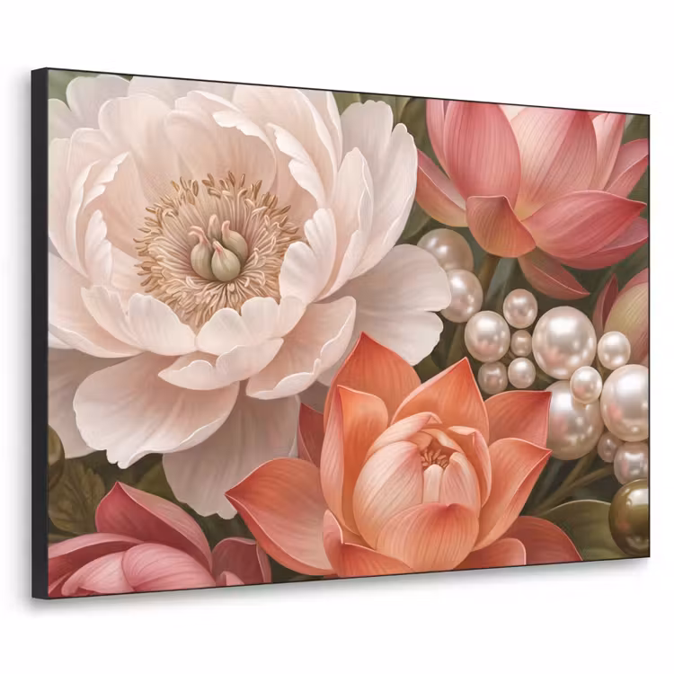 Art Frame - Bloemen - Parels - Elegant - Roze - Wit — 1