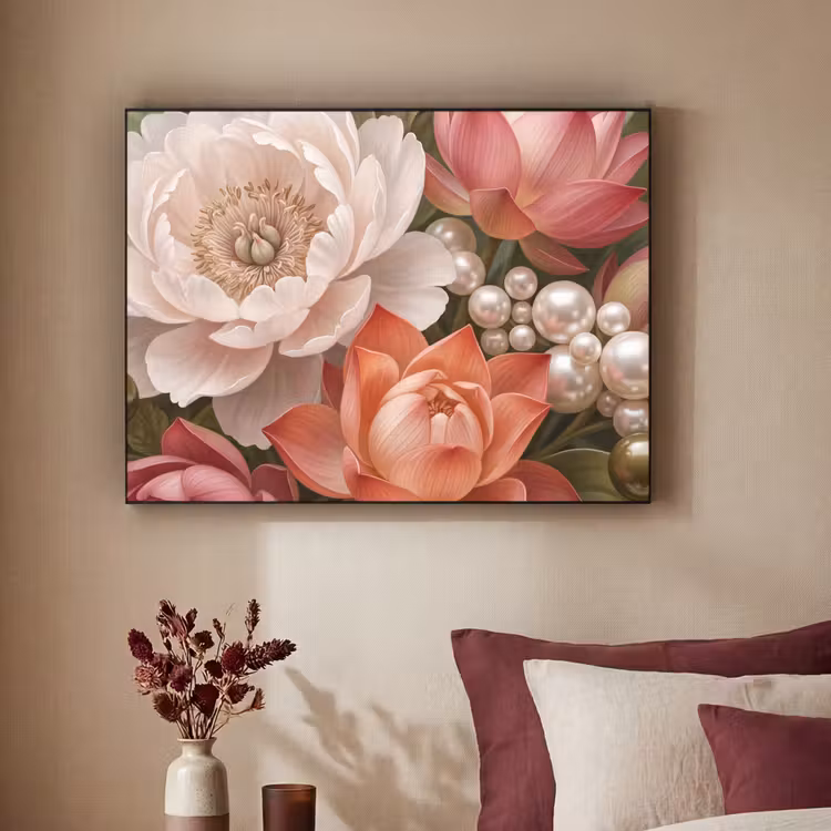 Art Frame - Bloemen - Parels - Elegant - Roze - Wit — 2