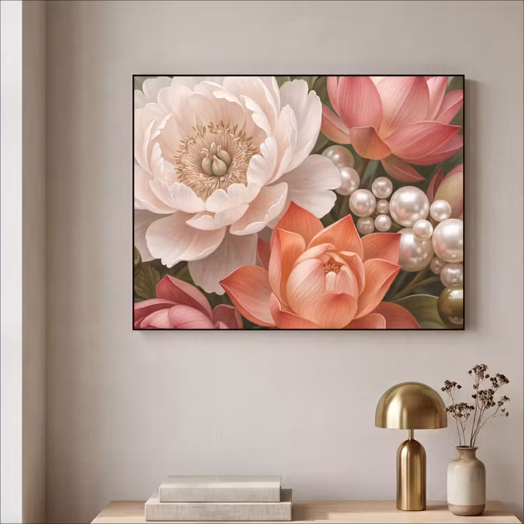 Art Frame - Bloemen - Parels - Elegant - Roze - Wit — 3