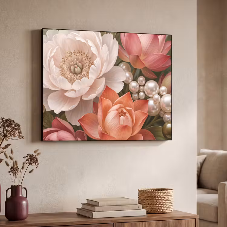 Art Frame - Bloemen - Parels - Elegant - Roze - Wit — 4