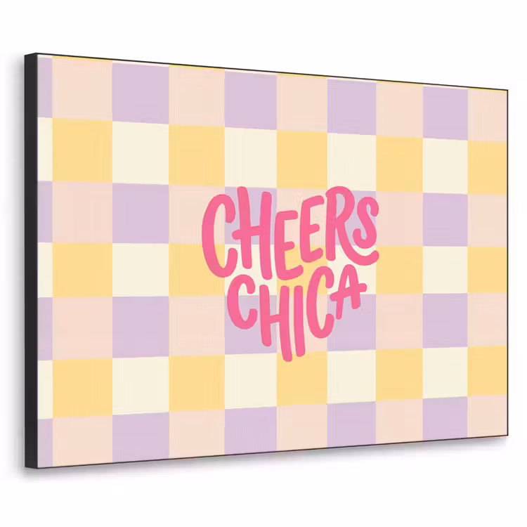 Art Frame - Cheers Chica - Ruitjes - Lila - Geel — 1