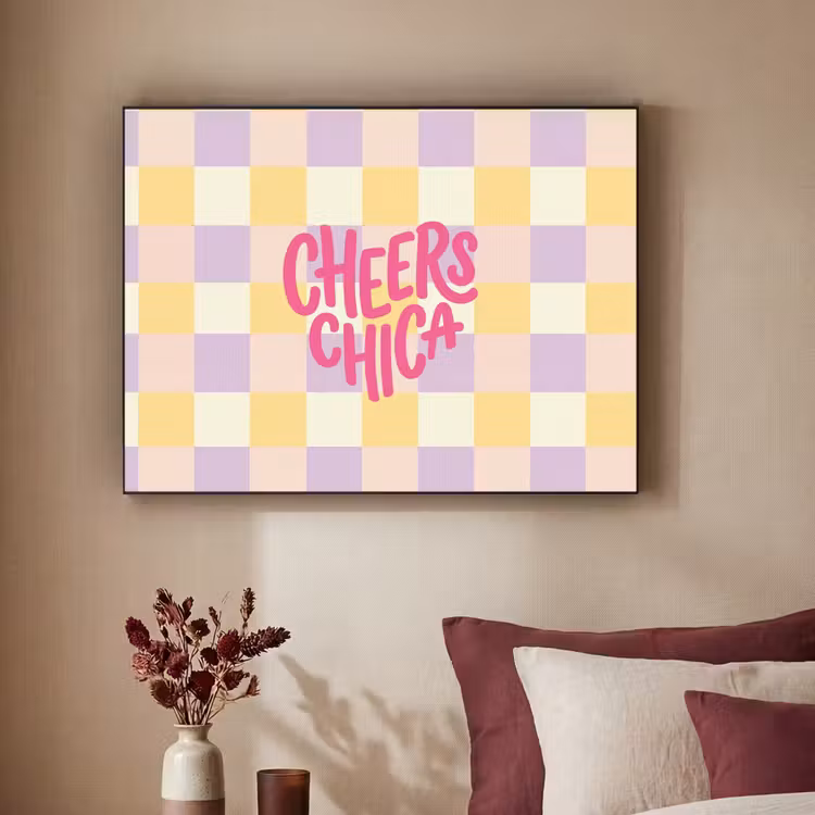 Art Frame - Cheers Chica - Ruitjes - Lila - Geel — 2