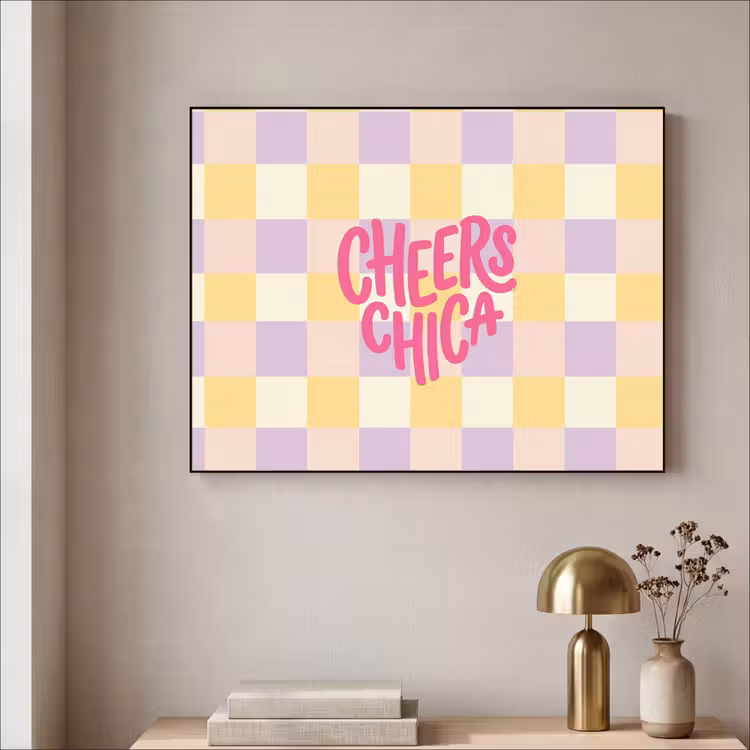 Art Frame - Cheers Chica - Ruitjes - Lila - Geel — 3