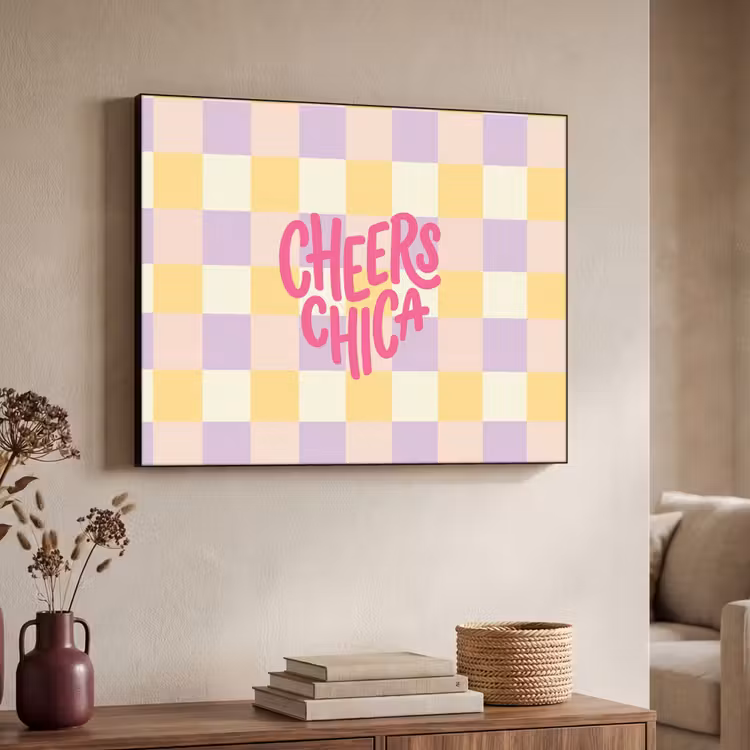 Art Frame - Cheers Chica - Ruitjes - Lila - Geel — 4