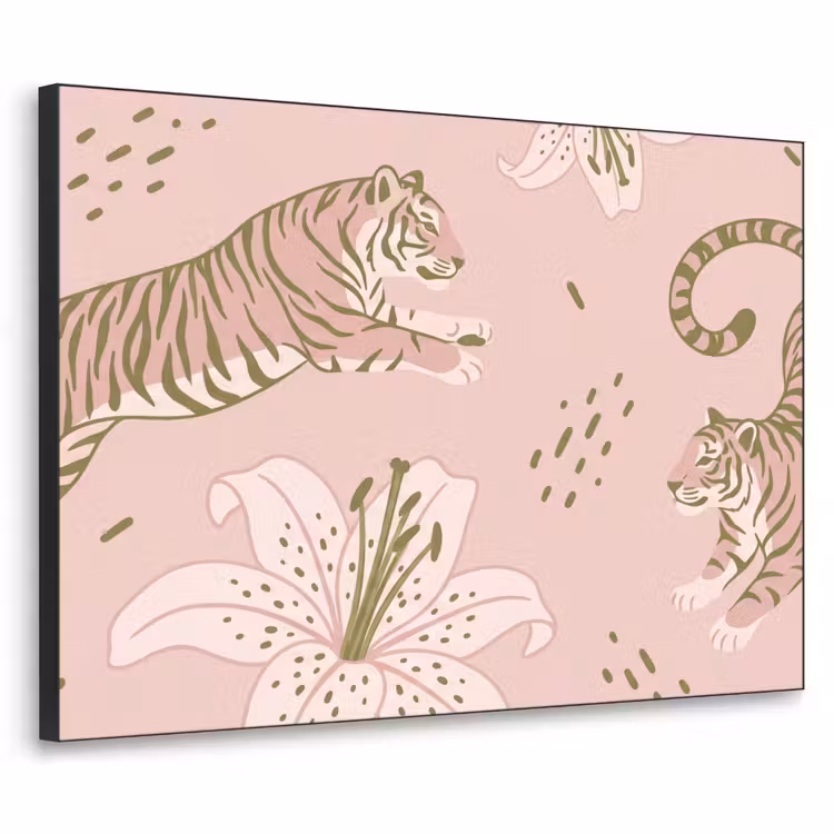 Art Frame - Kat - Springend - Bloemen - Abstract - Roze — 1