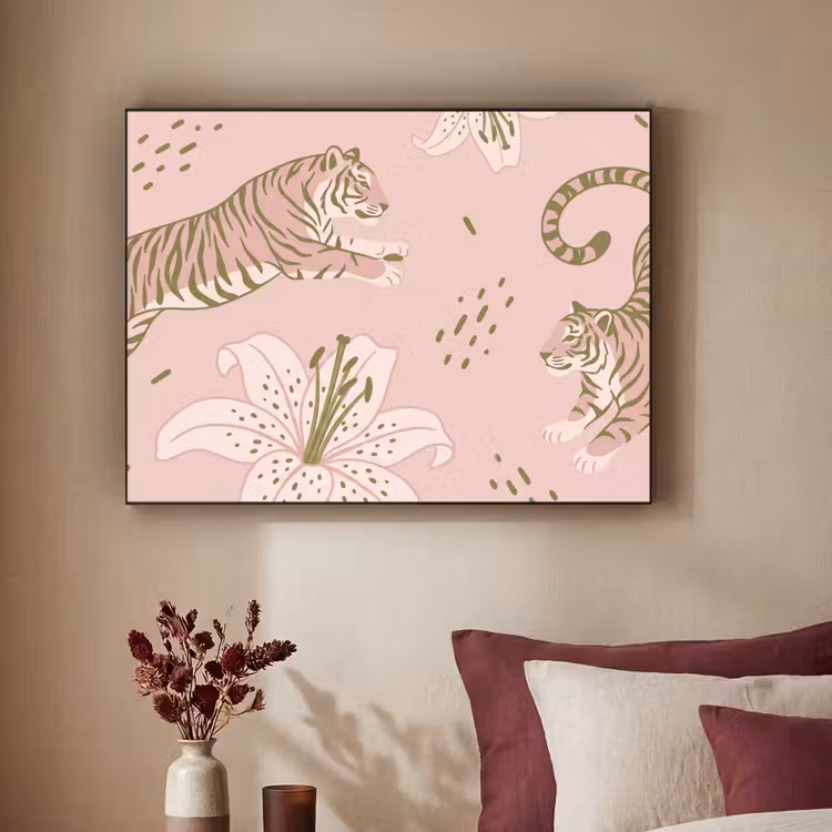 Art Frame - Kat - Springend - Bloemen - Abstract - Roze — 2