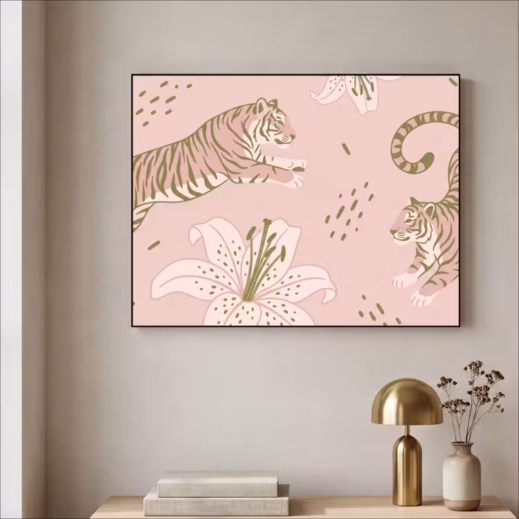 Art Frame - Kat - Springend - Bloemen - Abstract - Roze — 3
