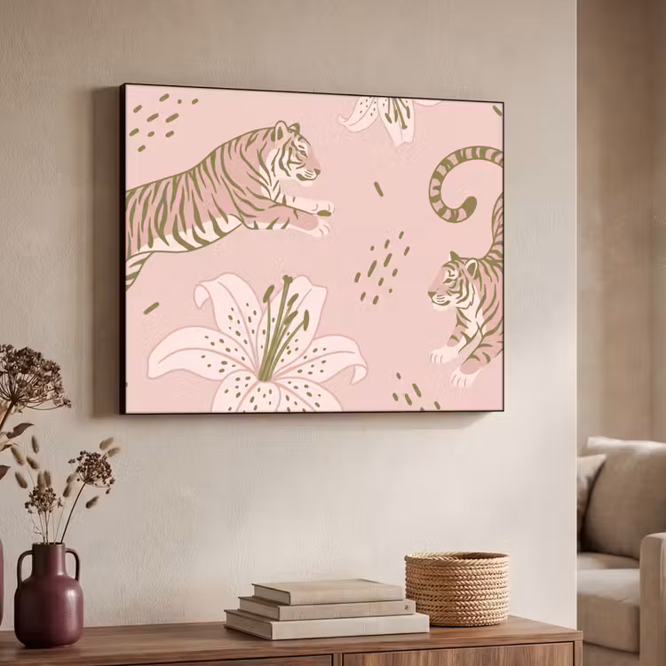 Art Frame - Kat - Springend - Bloemen - Abstract - Roze — 4