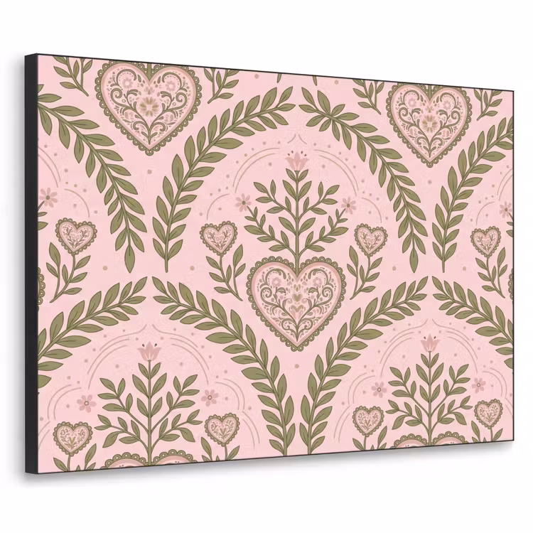 Art Frame - Patroon - Hart - Bloemen - Folkloristisch - Roze — 1