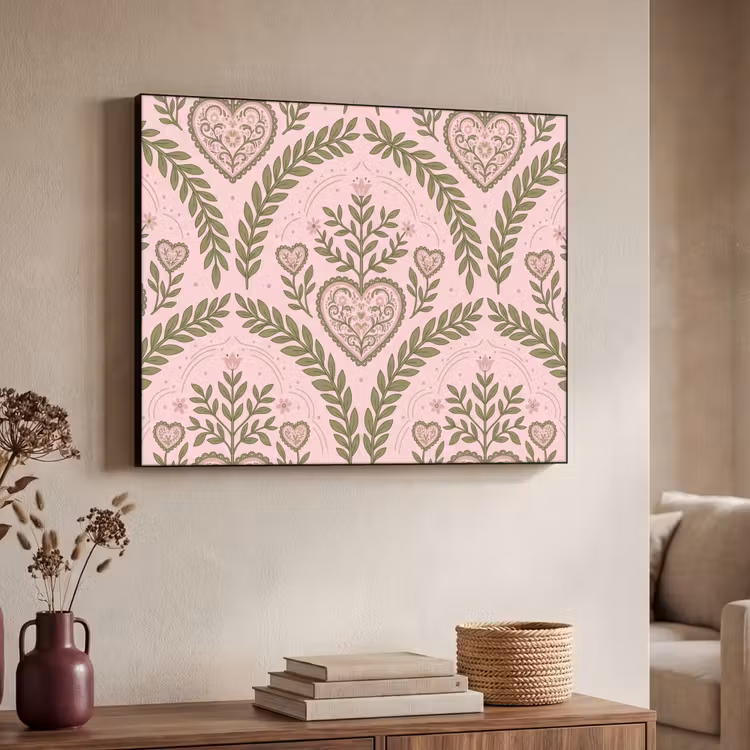 Art Frame - Patroon - Hart - Bloemen - Folkloristisch - Roze — 4
