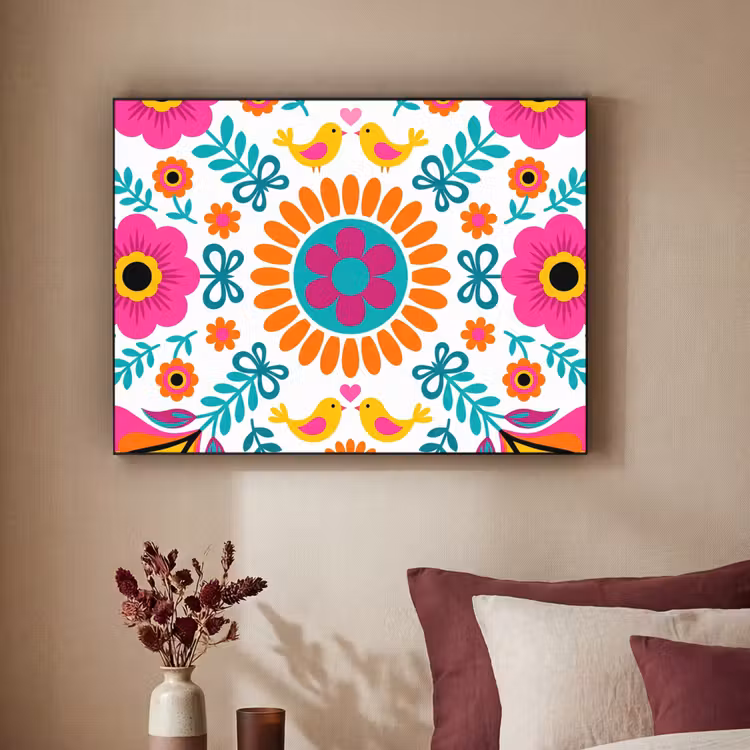 Art Frame - Bloemen - Vogel - Patroon - Kleurrijk - Modern — 2