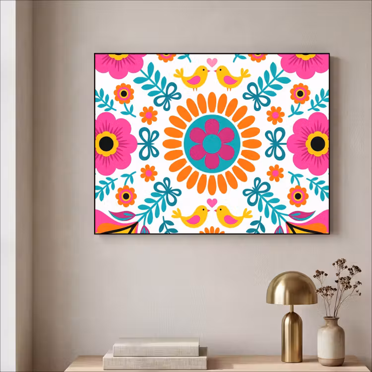 Art Frame - Bloemen - Vogel - Patroon - Kleurrijk - Modern — 3