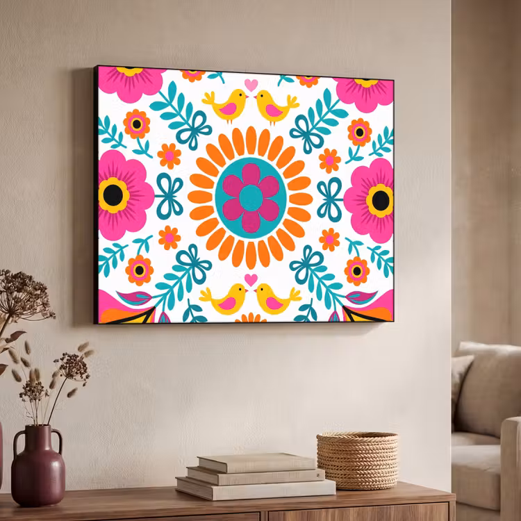 Art Frame - Bloemen - Vogel - Patroon - Kleurrijk - Modern — 4