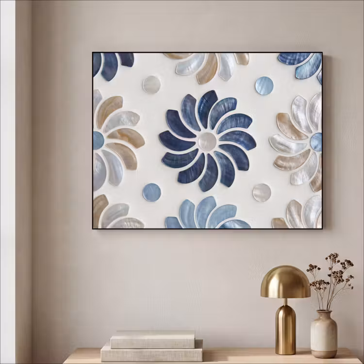 Art Frame - Bloemen - Parelmoer - Abstract - Patroon - Blauw — 3