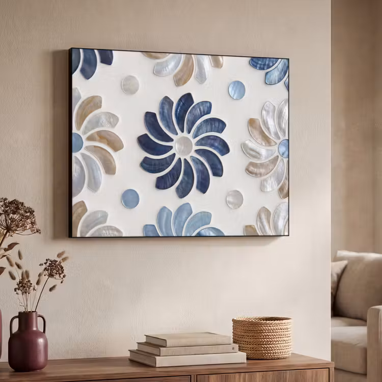 Art Frame - Bloemen - Parelmoer - Abstract - Patroon - Blauw — 4