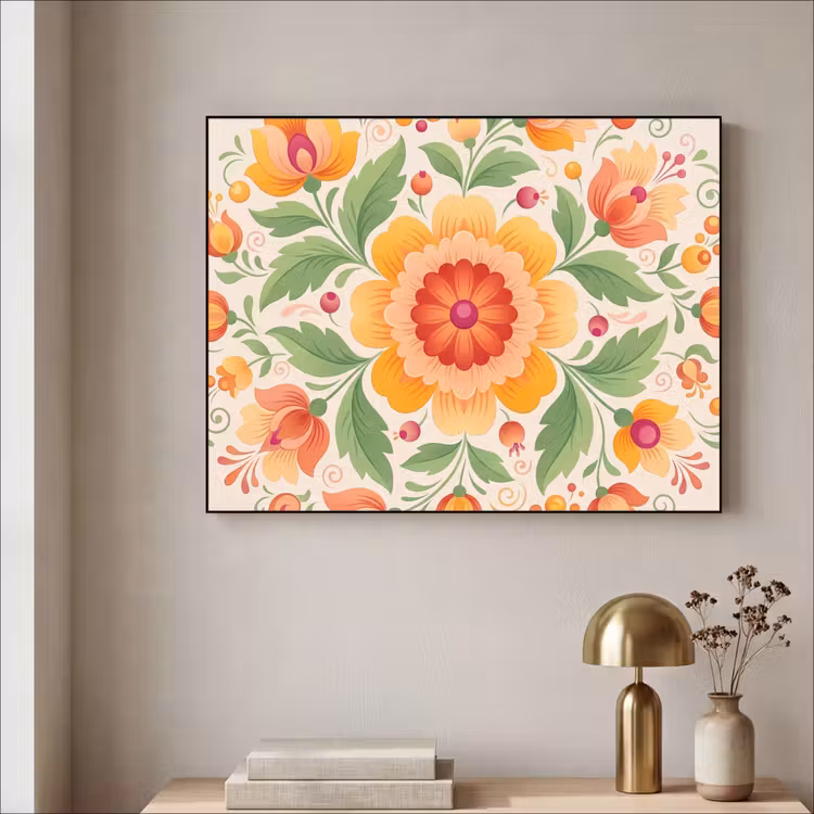Art Frame - Bloemen - Patroon - Decoratief - Oranje — 3