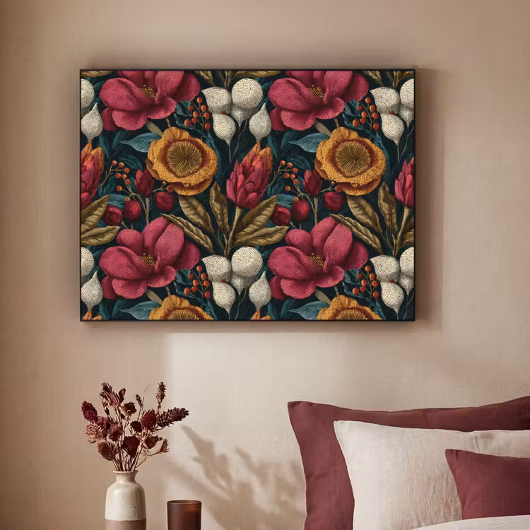 Art Frame - Bloemen - Patroon - Rood - Goud — 2
