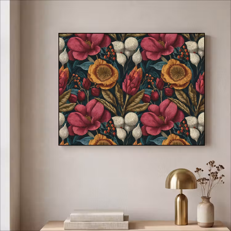 Art Frame - Bloemen - Patroon - Rood - Goud — 3
