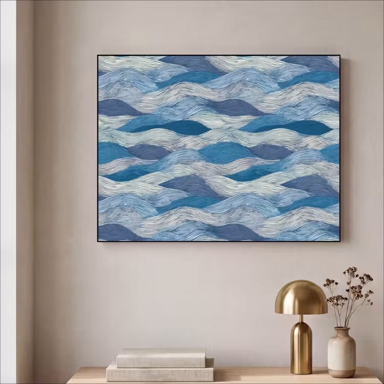 Art Frame - Getekend - Blauw - Wit - Golvend - Streepjes — 3
